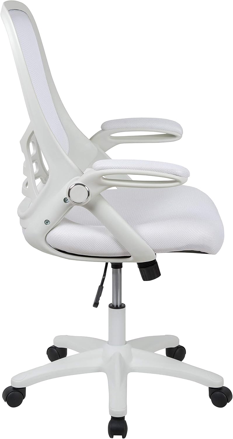 Flash Furniture Porter High-Back Swivel Office Chair with Adjustable Lumbar Support and Height, Ergonomic Mesh Desk Chair with Flip-Up Armrests, White