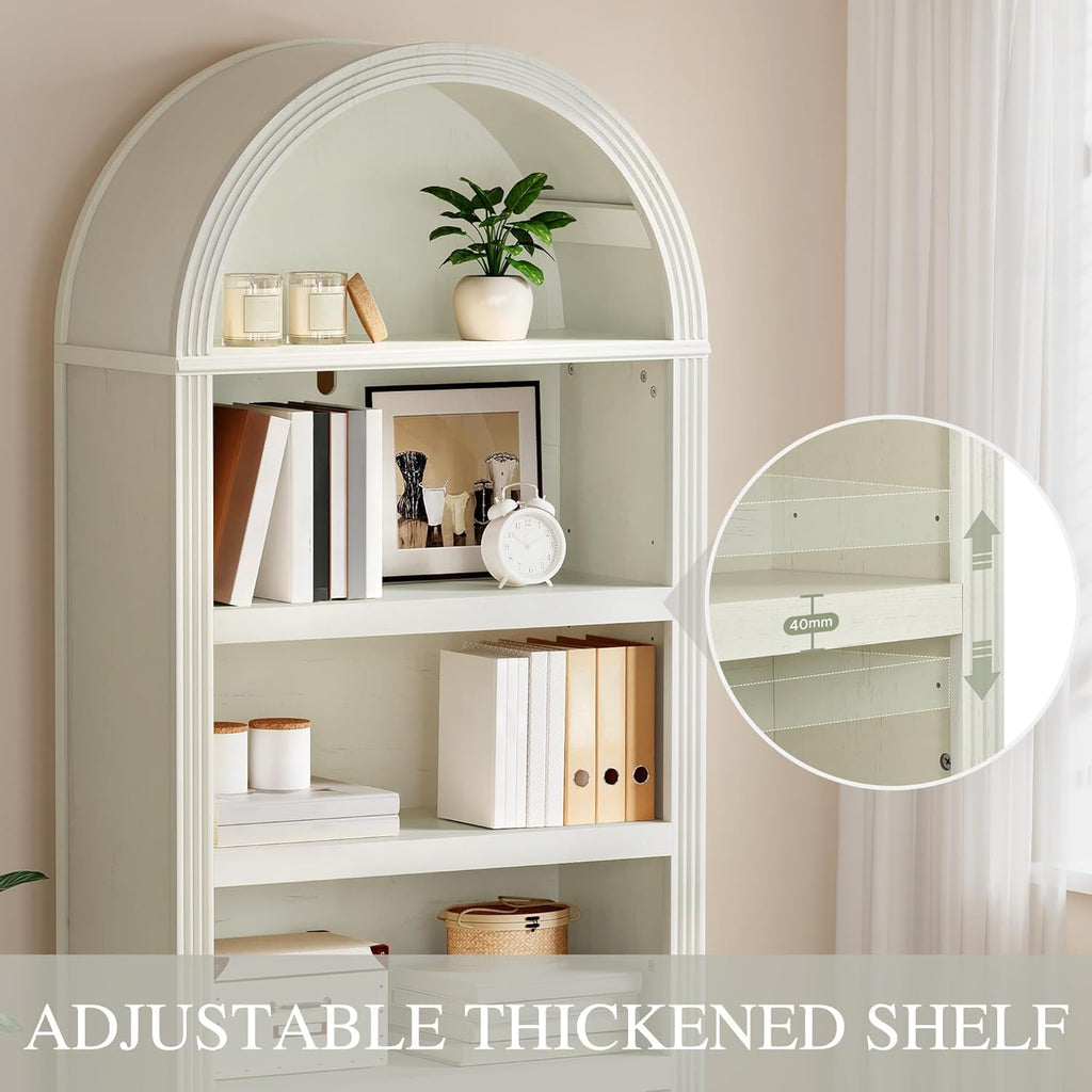YITAHOME Vintage 68.5' Tall Arched Bookshelf, Tall Bookcase 5 Tiers Arched Bookcase with Storage, White Bookshelf Display Storage Rack with Adjustable Shelves for Living Room, Office, Antique White