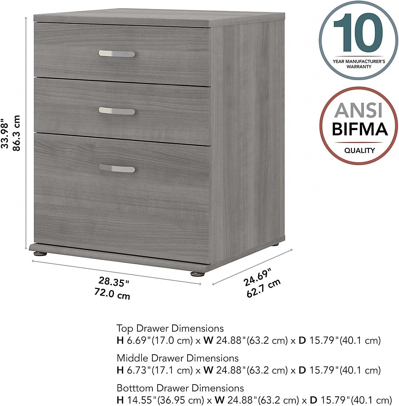Bush Business Furniture Universal Floor Storage Cabinet with Drawers in Platinum Gray