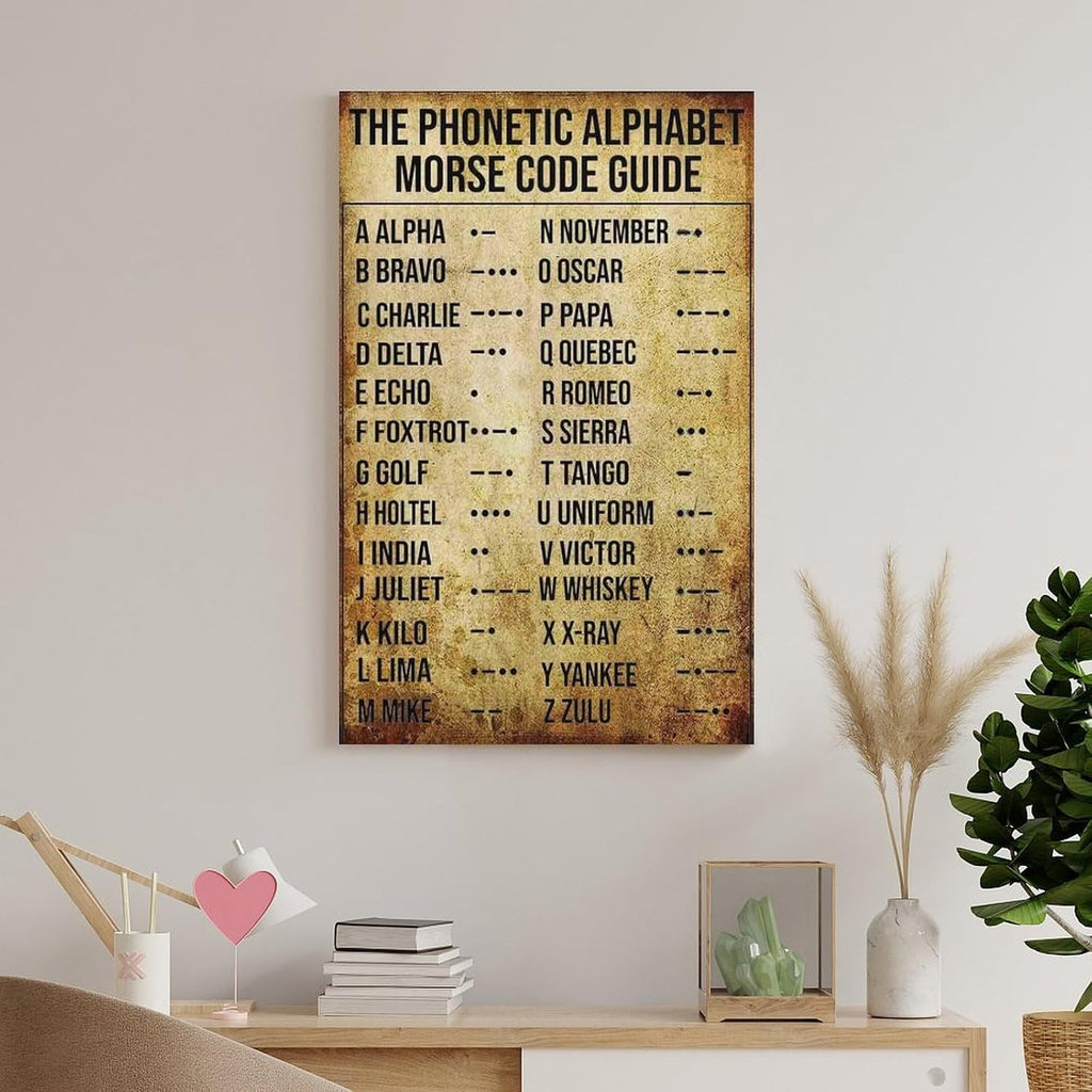 Phonetic Military Alphabet Wall Art Prints Morse Code Guide Knowledge Poster Canvas Wall Art Print 24x36inch(60x90cm)