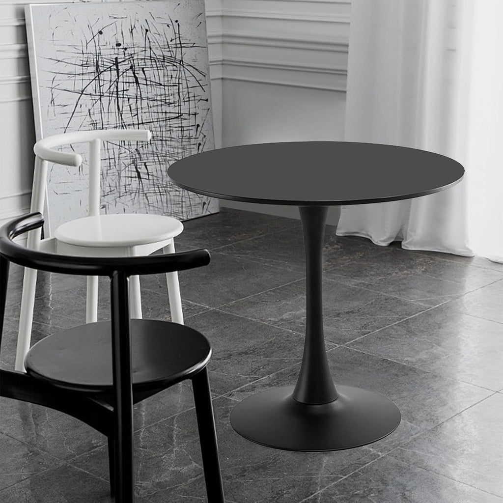 31.5' Round Dining Table for 2 MDF Table Top and Heavy Metal Dining Table Leg for Kitchen Dining Room Apartment Small Space(Black)