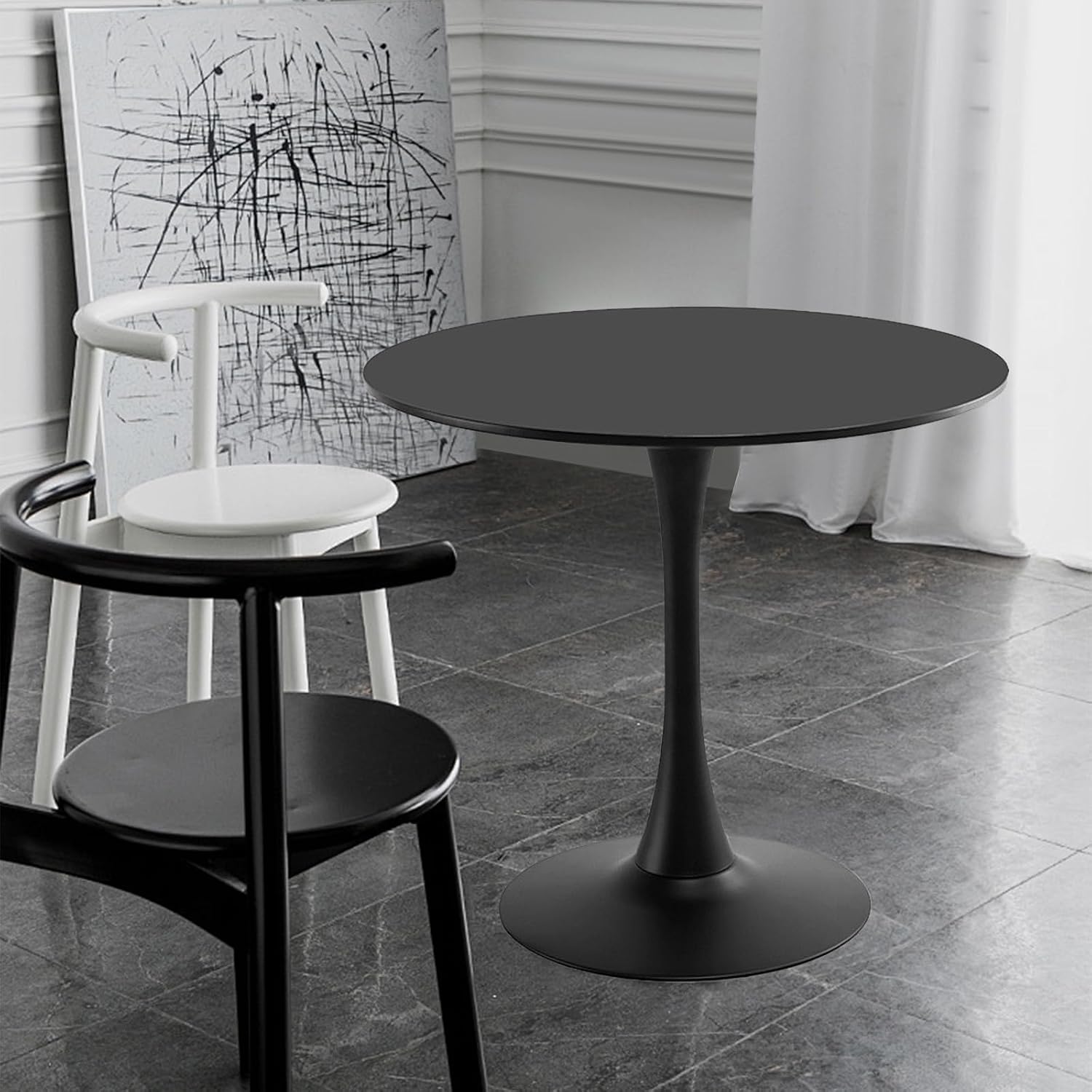 31.5' Round Dining Table for 2 MDF Table Top and Heavy Metal Dining Table Leg for Kitchen Dining Room Apartment Small Space(Black)