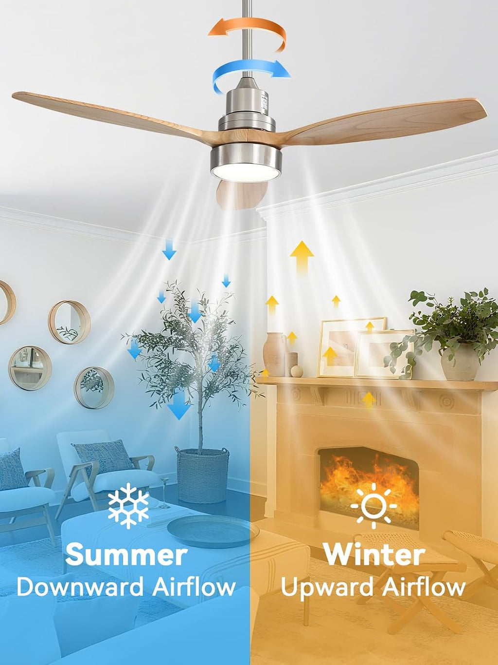 Sofucor Ceiling Fan with Lights, 52 Inch Low Profile Flush Mount Mordern Wood Ceiling Fan with Remote for Indoor Farmhouse Bedroom Living Room Outdoor Patio Porch, Reversible DC Motor, Noiseless