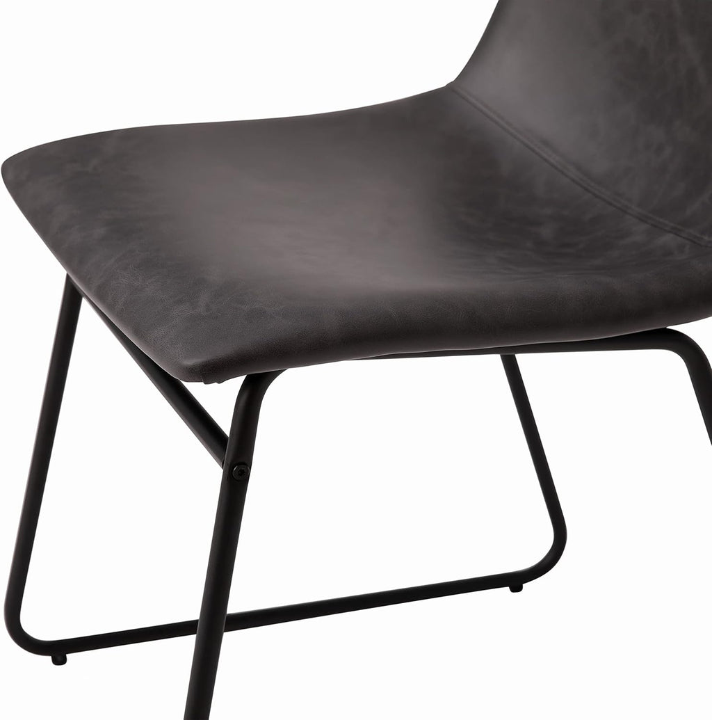 Flash Furniture Butler 18' LeatherSoft Dining Table Height Chairs, Mid-Century Modern Bucket Style Dining Chairs, Set of 2, Dark Gray/Black
