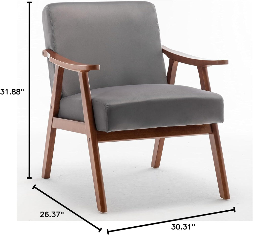 Container Furniture Accent Chair with Microfiber Upholstery and Solid Wood Frame, Classic Mid-Century Modern Living Room Furniture for Extra Seating, Grey