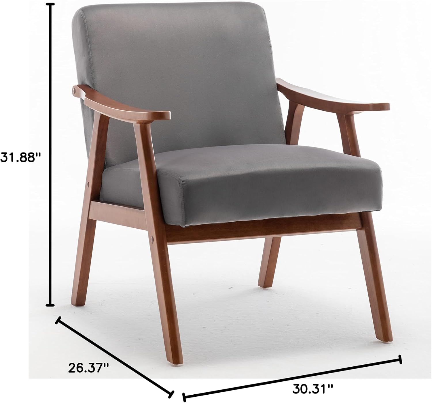 Container Furniture Accent Chair with Microfiber Upholstery and Solid Wood Frame, Classic Mid-Century Modern Living Room Furniture for Extra Seating, Grey