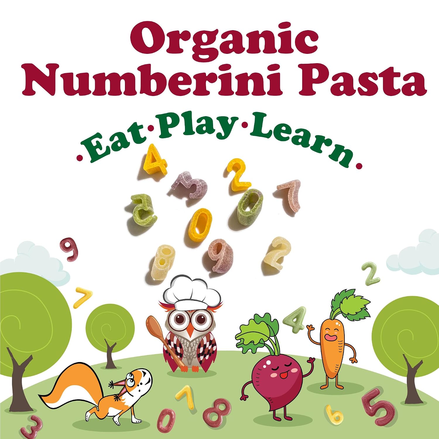 Food to Live Organic Numberini Pasta - Eat. Play. Learn, 8.8 oz (Pack of 24) – Multicolor Italian Fun Kid's Pasta, Made with Roots and Vegetables, Non-GMO, Bulk