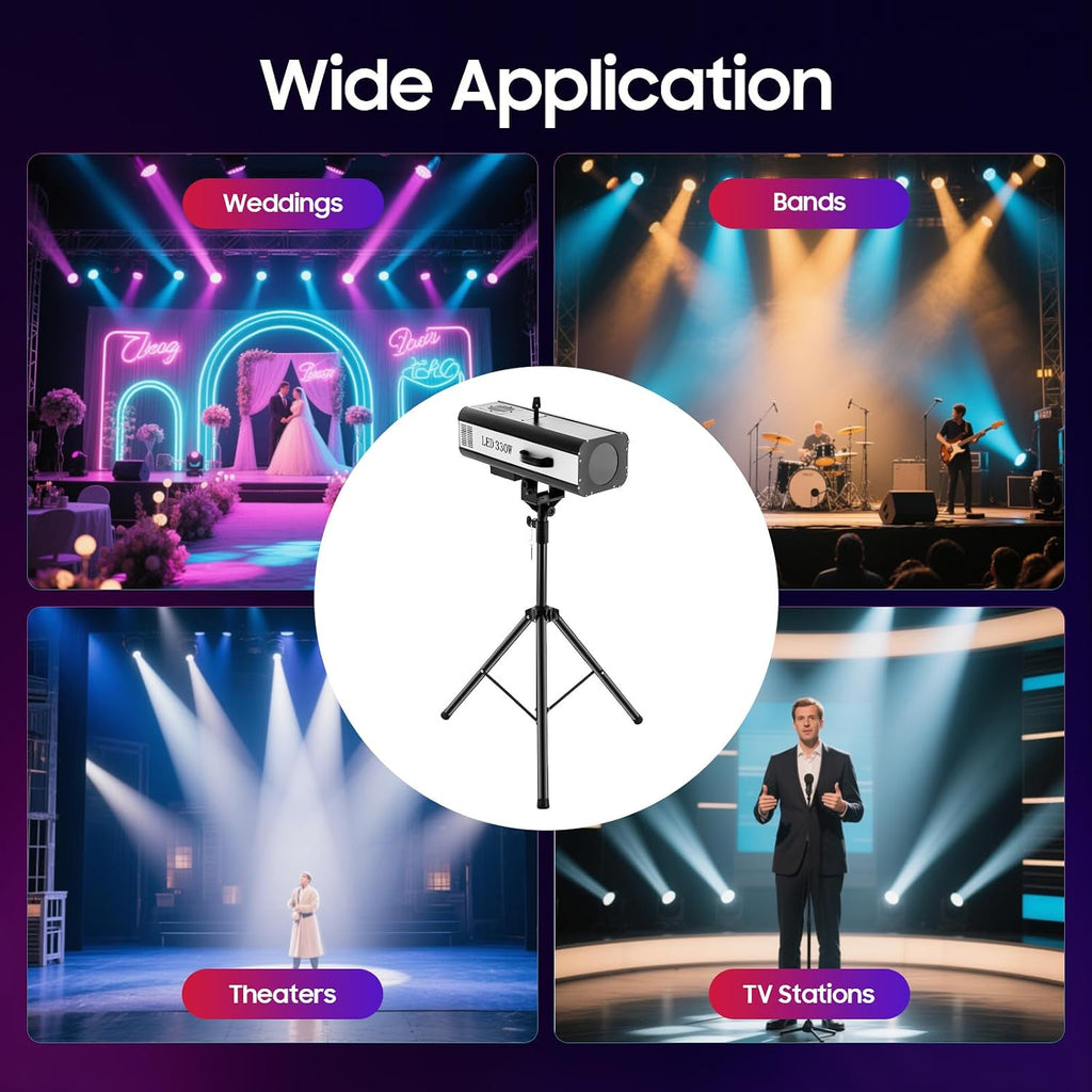 330W Stage Lighting with Tripod, LED Stage Spotlight with Adjustable Aperture 6 Color Modes 3 Color Temperatures 5600K 6000K 3200K, Follow Spot Light for Wedding DJ Party Theaters Concert