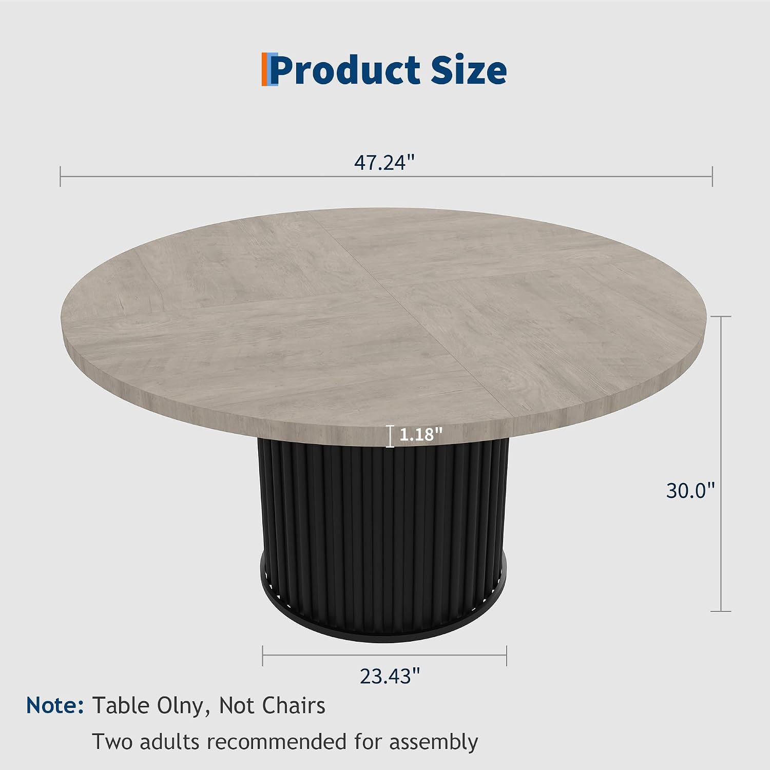 GarveeHome 47' Round Dining Table for 4-6 People, Dining Room Table with Sturdy Waveform Metal Pedestal Base, Farmhouse Circle Kitchen Table for Dining Room, Kitchen