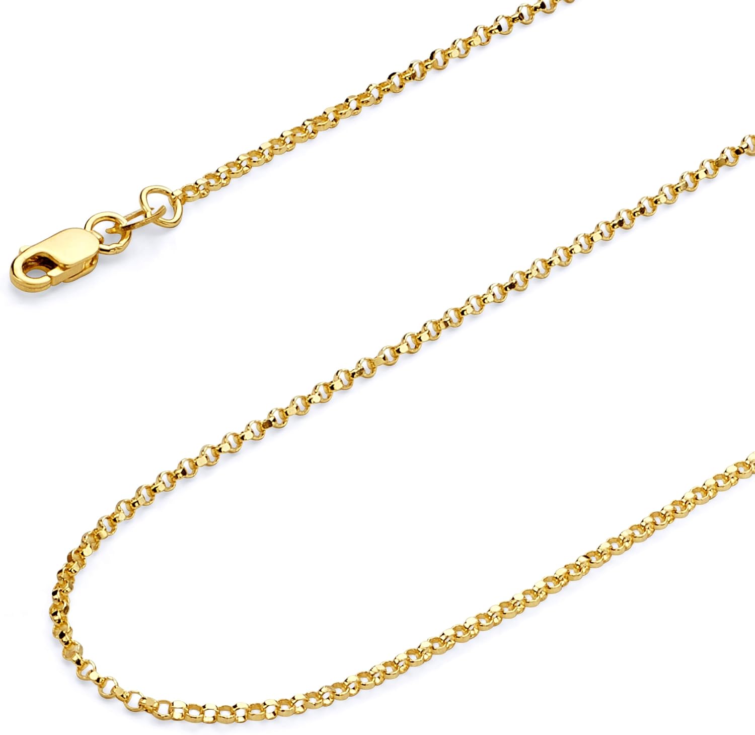 14k REAL Yellow/White Gold Solid 2mm, 1.5mm, 1.2mm Classic Rolo Cable Chain Necklace with Lobster Claw Clasp