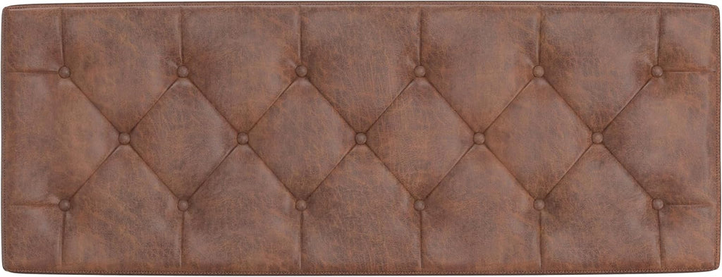 SIMPLIHOME Hamilton Storage Ottoman - 48 inch Wide Upholstered Vegan Leather Rectangle Storage Ottoman Bench in Distressed Umber Brown, Traditional Tufted Ottoman for Living Room with Lift-Up Lid