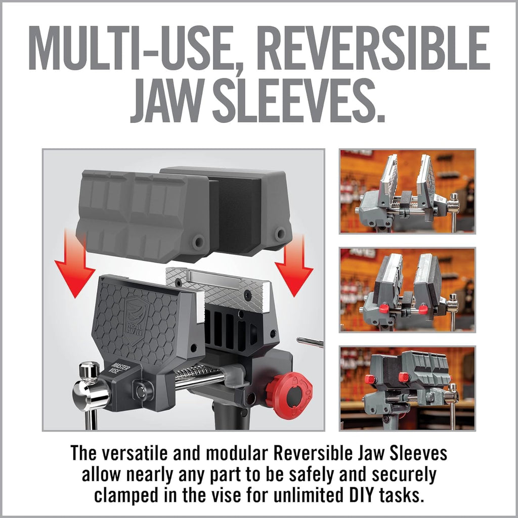 Real Avid Vise - 360° Swiveling Bench Vise for Optimal Positioning, Versatile Applications, 5' Jaw Width Vise for Cleaning, Maintenance, Woodworking & More High-Torque Applications up to 100 ft-lb