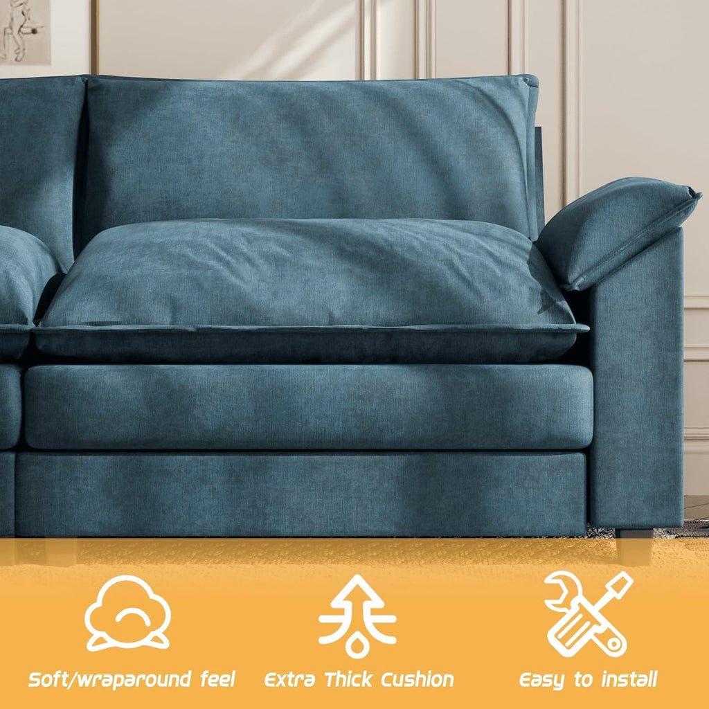 Shahoo Sectional Modular Sofa L Shaped Chenille Fabric Couch with High Supportive & Soft Sponges and Removable Ottoman, Sleeper Comfy Upholstered Furniture for Living Room, Blue