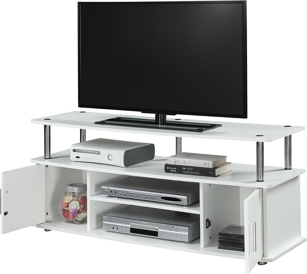 Convenience Concepts Designs2Go Monterey TV Stand 47.25' - Family Room Entertainment Center with Storage Cabinets and Shelves, Modern TV Console for Living Room, Office, White