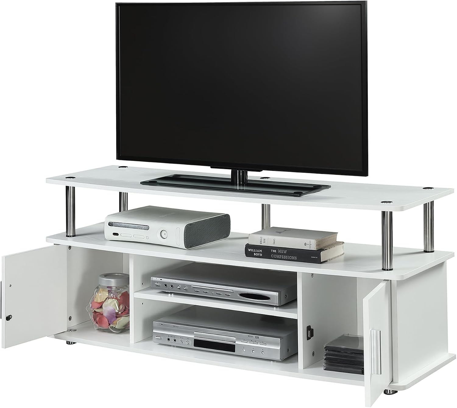Convenience Concepts Designs2Go Monterey TV Stand 47.25' - Family Room Entertainment Center with Storage Cabinets and Shelves, Modern TV Console for Living Room, Office, White