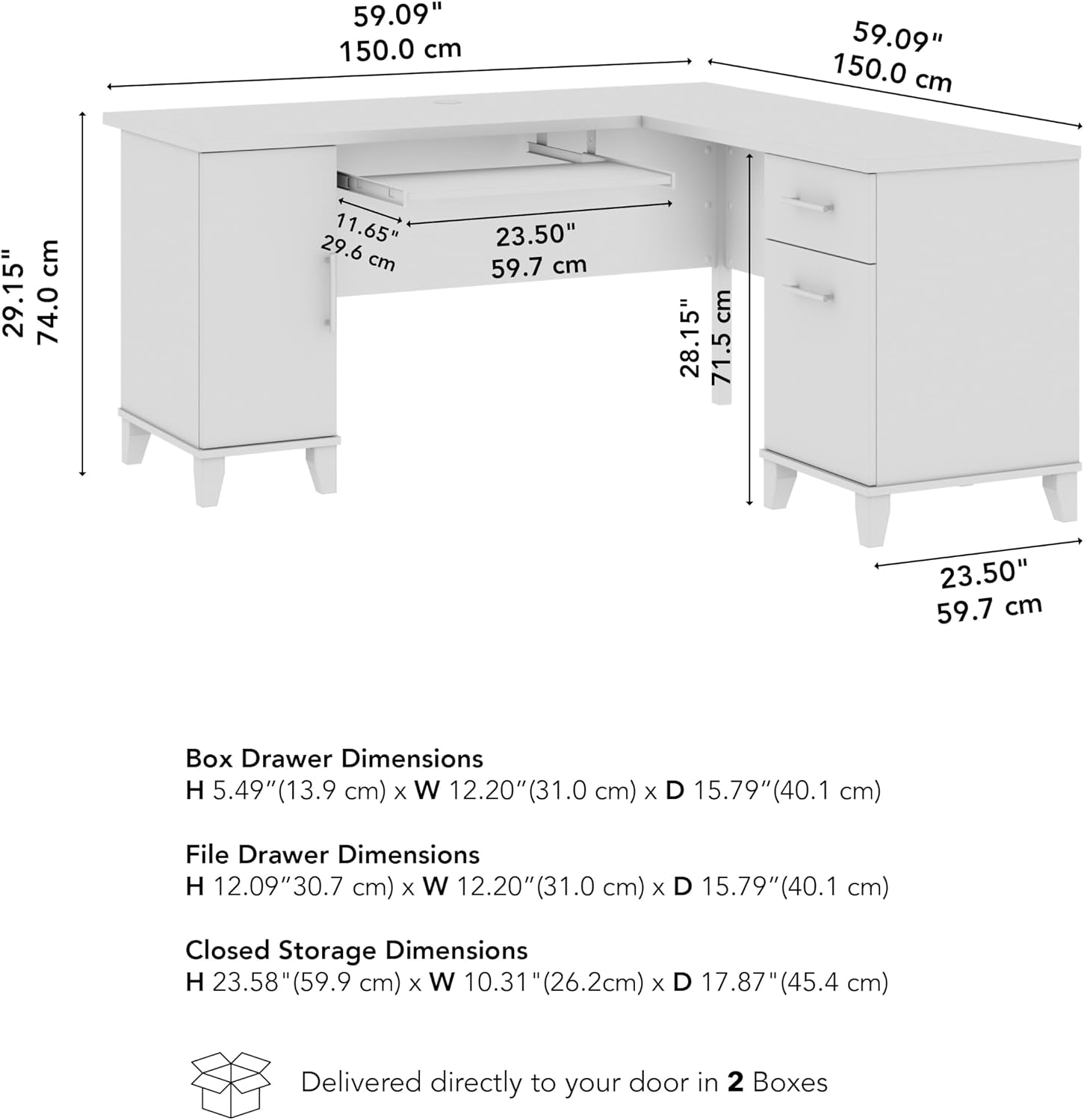 Bush Home 60-Inch L-Shaped Desk with Storage, Corner Computer Office Desk with Drawers and Storage Cabinet, Home Office Furniture, Somerset Collection, Ash Gray