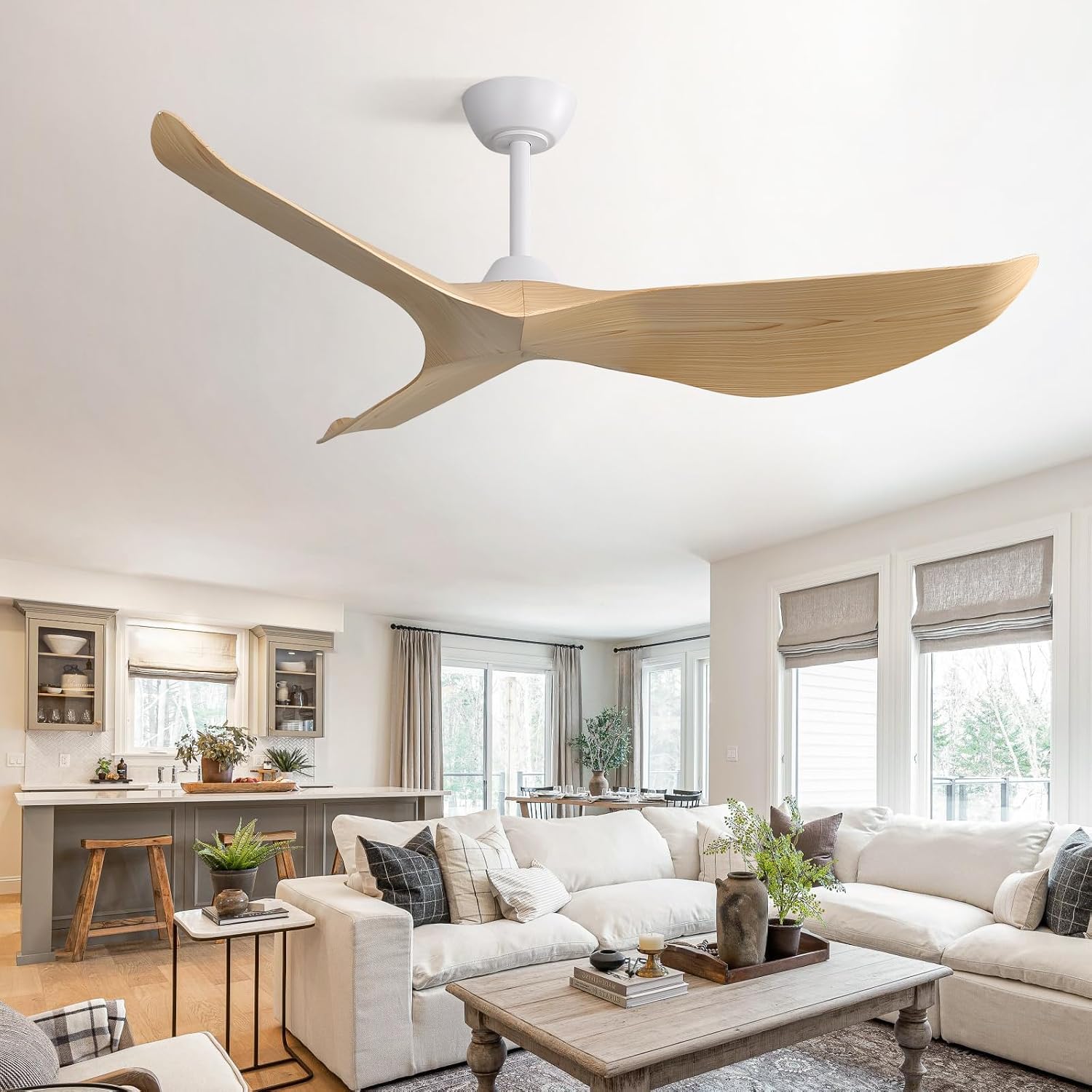 CACI Mall 52 Inch Ceiling Fans No Light, 3 blade ceiling fan without light, Modern, Remote Control, 6 Speeds, Timer, Quiet Reversible DC Motor for Indoor, Living room, Bedroom