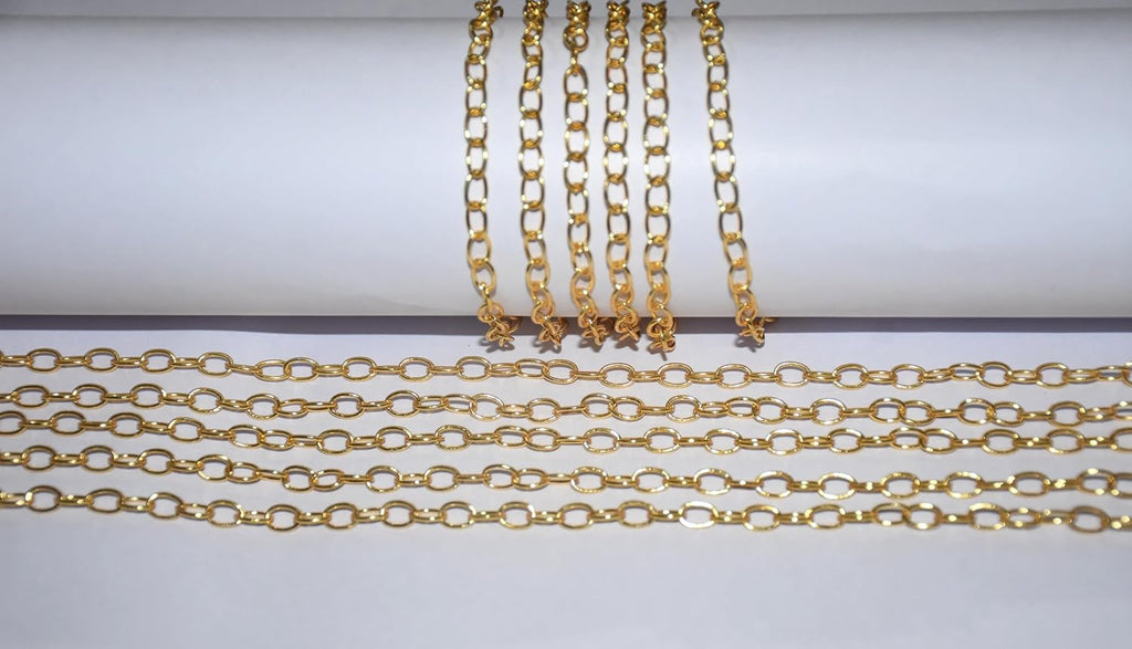 Gold-Plated Oval Link Chain – Cable Chain for Jewelry Making, DIY Crafts, Necklace & Bracelet Chain, Bulk Jewelry Supply (by the Foot)