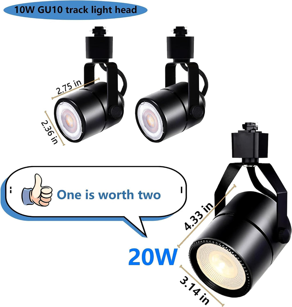 Black Track Lighting Heads Kit, PAR20 Dimmable H Type Track Lights Heads with 13.1FT(3.28 * 4) H Type Track Rails, 6000K Cold White LED Ceiling Spotlight Fixture, Replaceable PAR20 Bulb