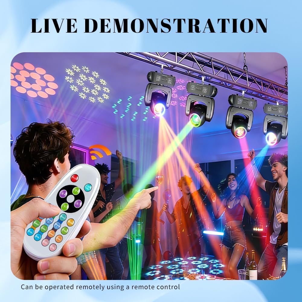 MINGJIE Moving Head Light, 120W Professional DJ Led Stage Light, Beam Spotlight 110000Lux with 8 Gobos & 8 Colors, DMX512 & Sound Activated & Remote Control for Club, Disco, Party,Bar, Show（2PCS）