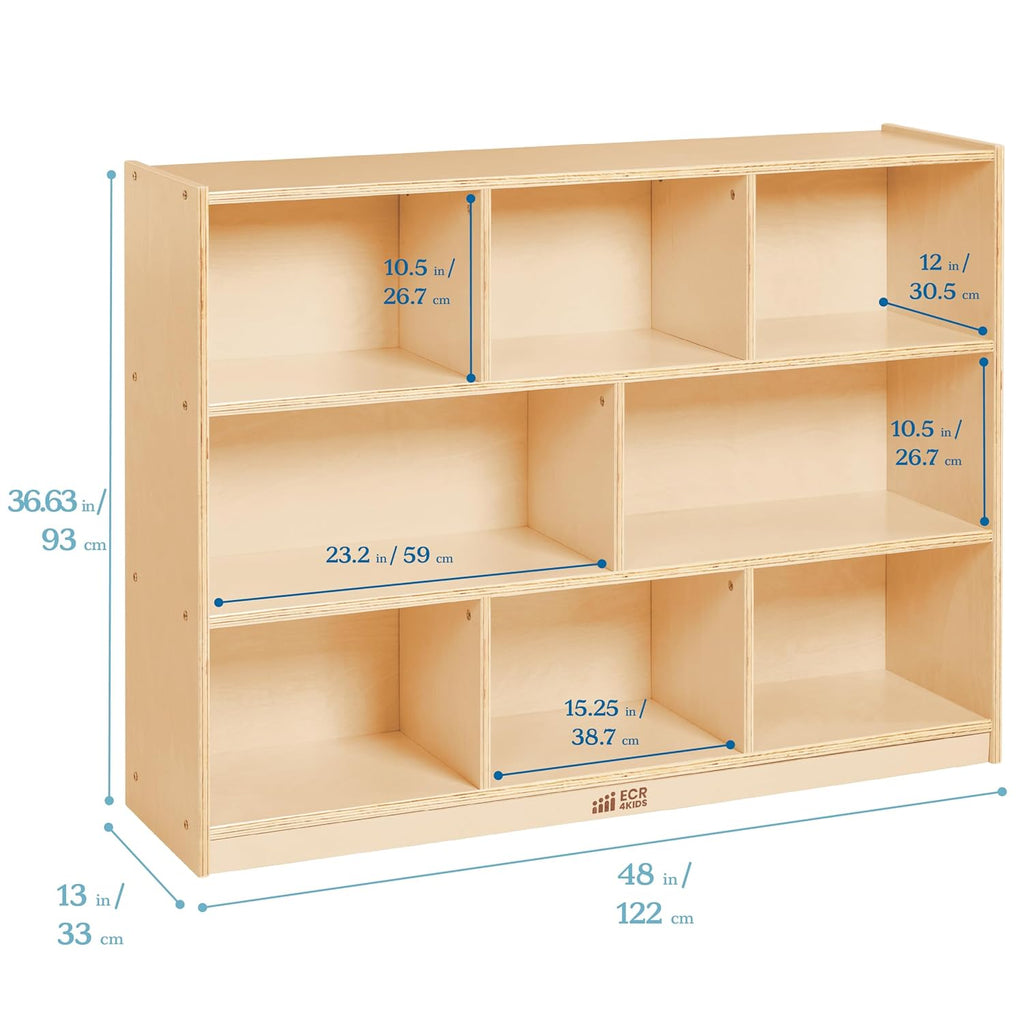 ECR4Kids 8-Compartment Mobile Storage Cabinet, Elementary, Classroom Furniture, Natural