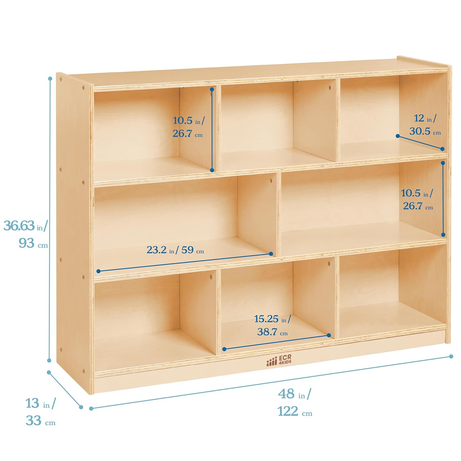 ECR4Kids 8-Compartment Mobile Storage Cabinet, Elementary, Classroom Furniture, Natural
