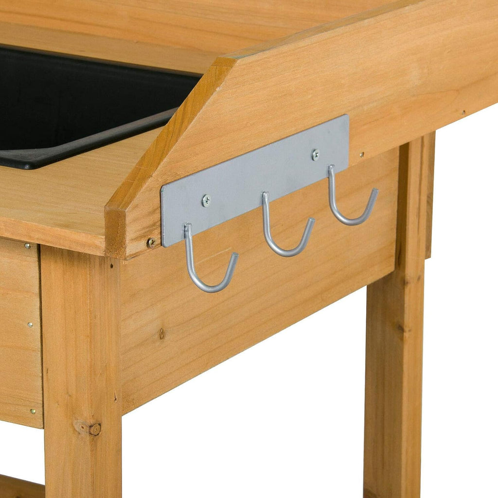 48' Wooden Outdoor Indoor Planting Gardening Garden Potting Bench Workbench Workstation Table Removable Sink Drawer 2 Tiers Storage Shelves Rack Open Shelf 3 Side Hooks Gardening Supplies Tools Storag