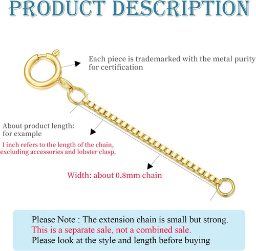 10k 14k Real Gold 1'/1.5'/2'/2.5'/3'/4'/5' Necklace Extender, Necklace Bracelet Extender Chain, Durable Gold Extender Chain, Adjustable Extension Chain for Necklace Bracelet Anklet