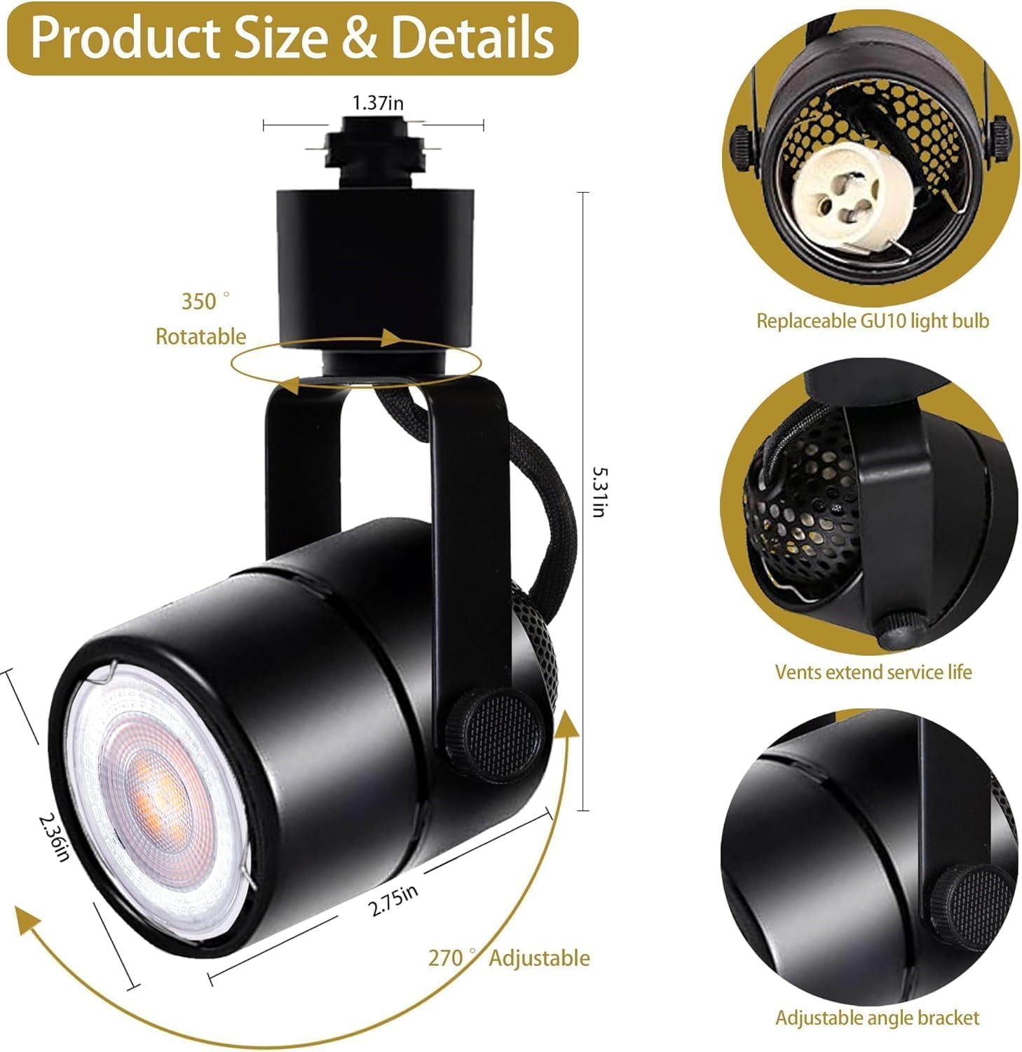 LED Track Lighting Kit, 3CCT 10W Track Lights Heads 3000K/4000K/6000K Adjustable with 13.1FT H-Type Track Light Rails 12PCS Ceiling Spotlight Fixture Replaceable GU10 Bulb