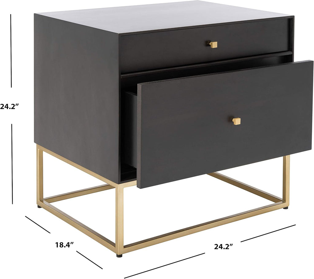 SAFAVIEH Couture Home Collection Adelyn Black & Gold 2-Drawer Nightstand, Fully Assembled (SFV7209B)