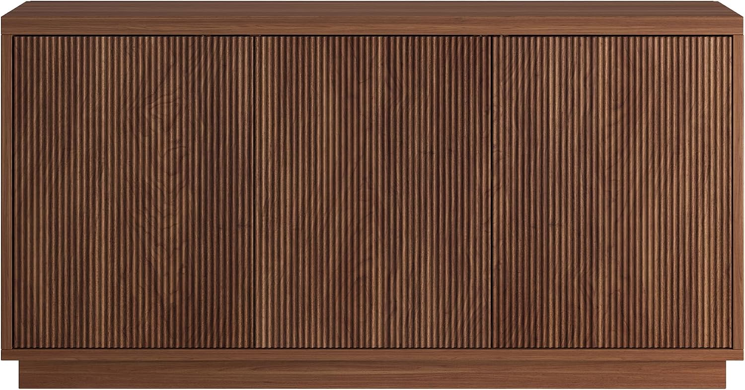 Henn&Hart Fluted TV Stand for TVs up to 55'' with 3 Swing Out Ribbed Doors and Adjustable Shelves for Living Room, Family Room, or Office, Medium Walnut
