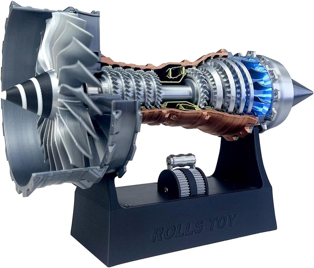 Jet Turbofan Engine Model Kits That Runs,Visible Turbojet Aircraft Engine with Blue LED Light,Adjustable Speed,Science Aero Engine Education Toy,Desk Gift for Adult (Assembly Version - Blue Light)