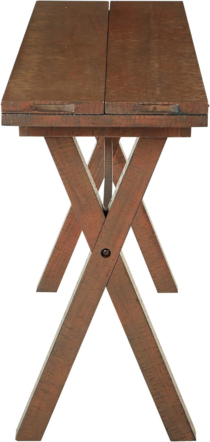 OSP Home Furnishings McKayla Flip-Top Expanding Desk to Dining Table, Distressed Brown Finish