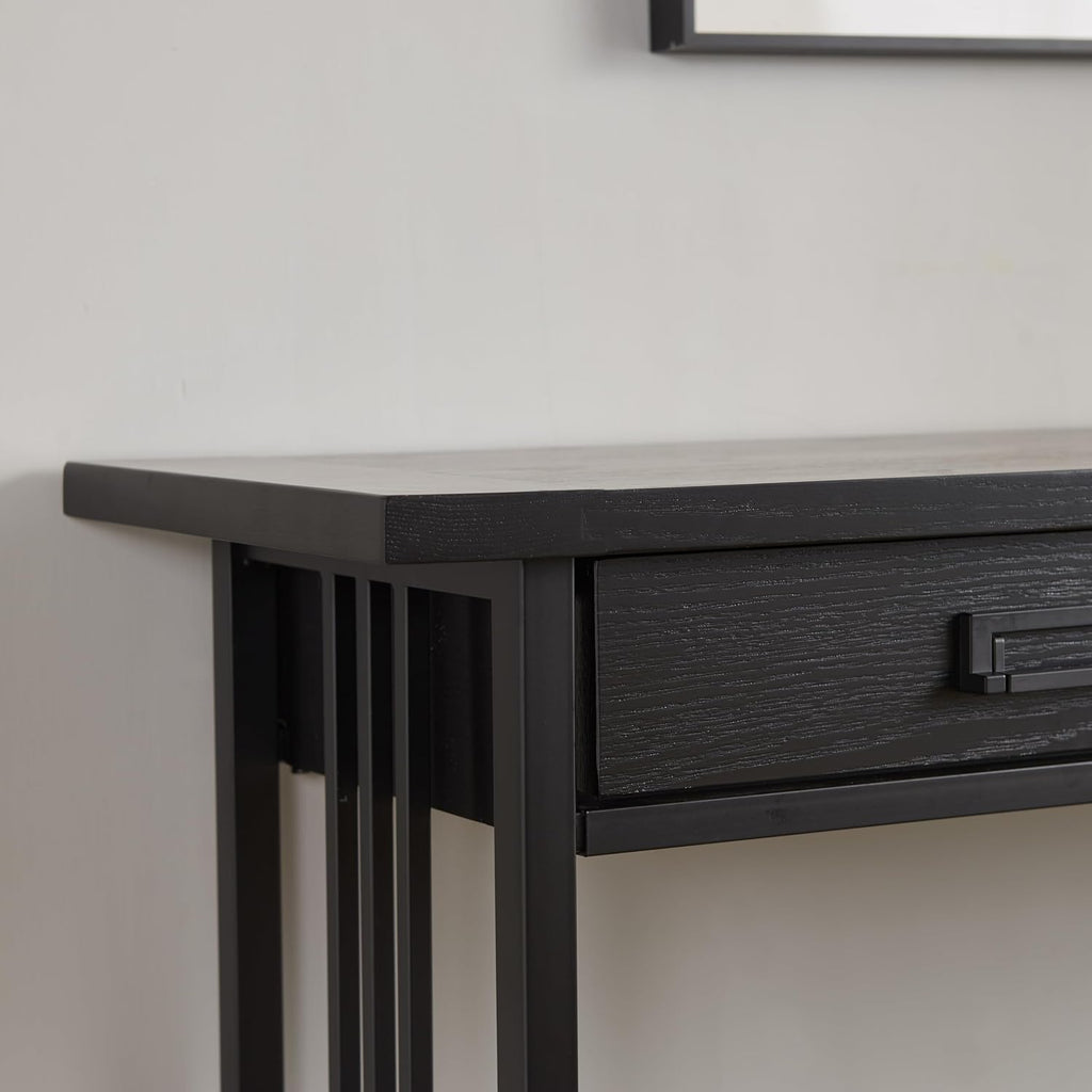 Leick Home 11233-BK Ironcraft Rustic Two Drawer Console Table with Shelf, Black Wash