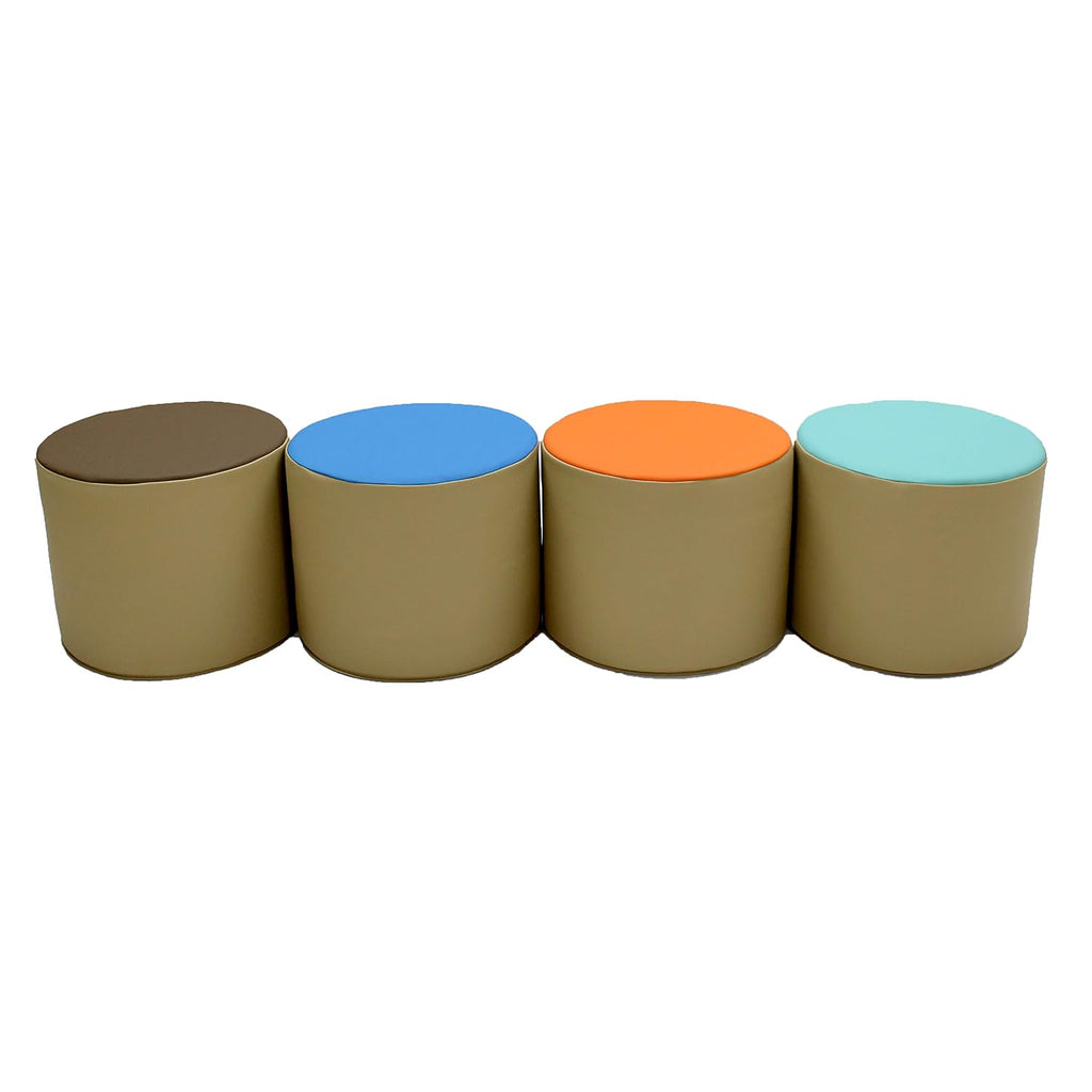 FDP SoftScape 15 inch Round Two-Tone Accent Ottoman for Ages 3-7 Modern Children's Furniture, Flexible, Lightweight Foam Seating for Home, Playroom, Classroom, Library (4-Piece) - Sand, 12763-SD