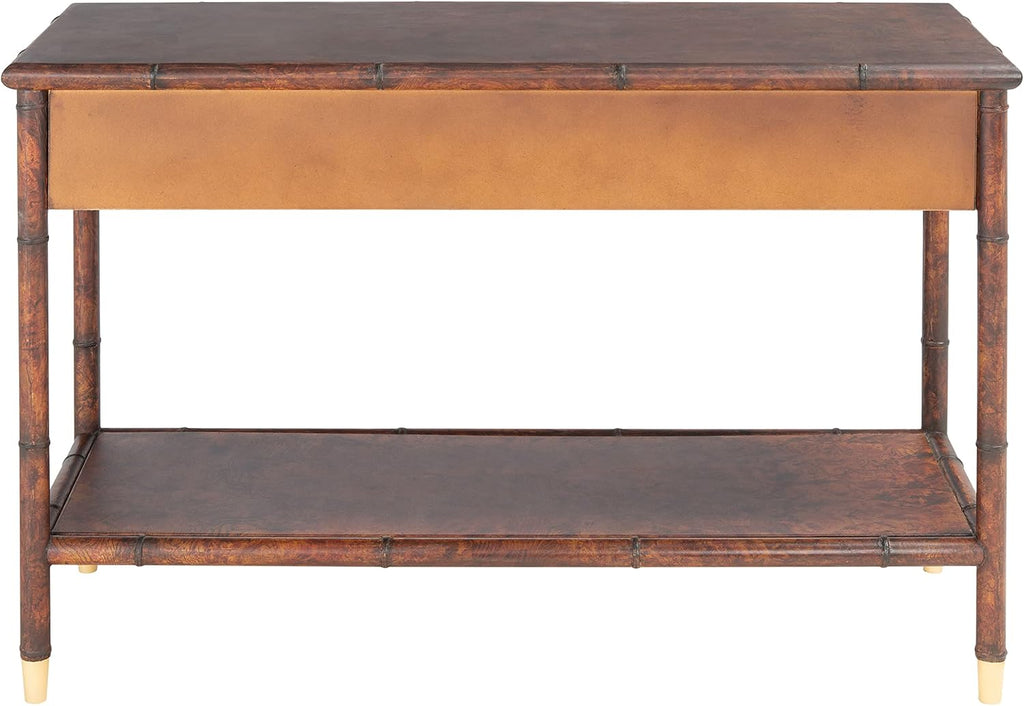 SAFAVIEH Home Collection Tudor Dark Brown/Gold 2-Drawer Lower Shelf Console Table (Fully Assembled)