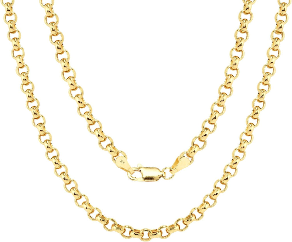 Nuragold 10k Real Yellow Gold Cable 4mm Rolo Round LInk Chain Necklace (18'-30') Italian Jewelry for Men & Women
