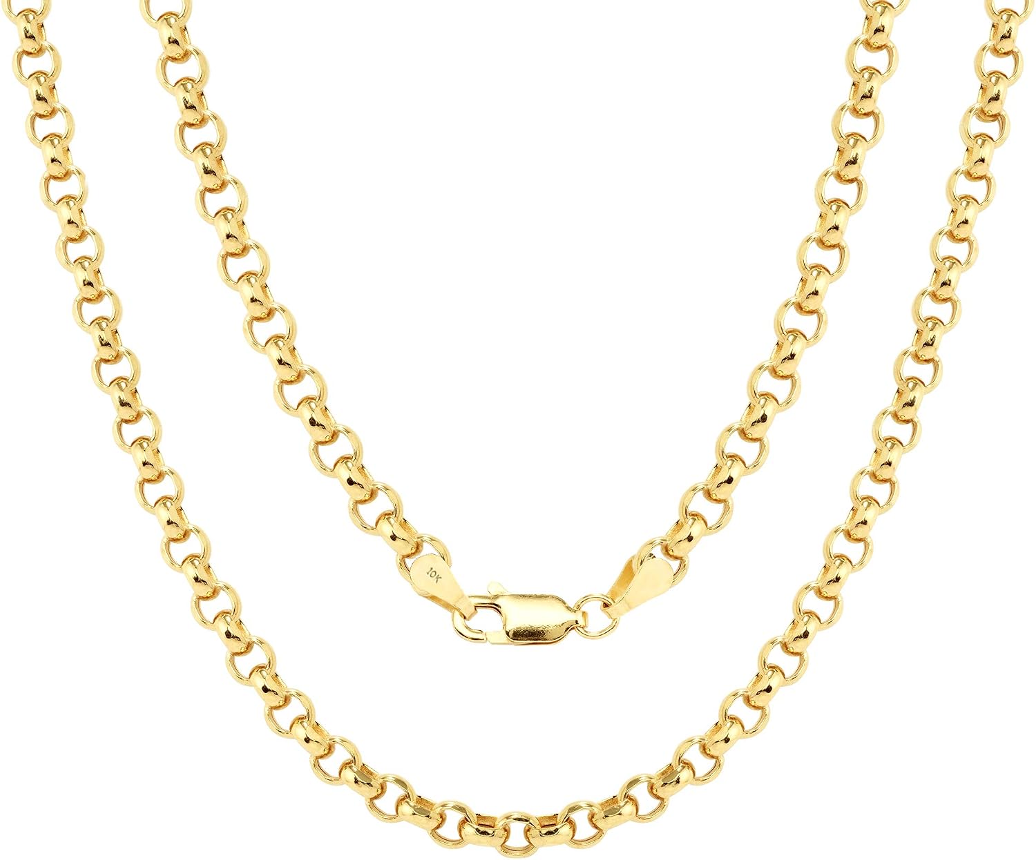 Nuragold 10k Real Yellow Gold Cable 4mm Rolo Round LInk Chain Necklace (18'-30') Italian Jewelry for Men & Women