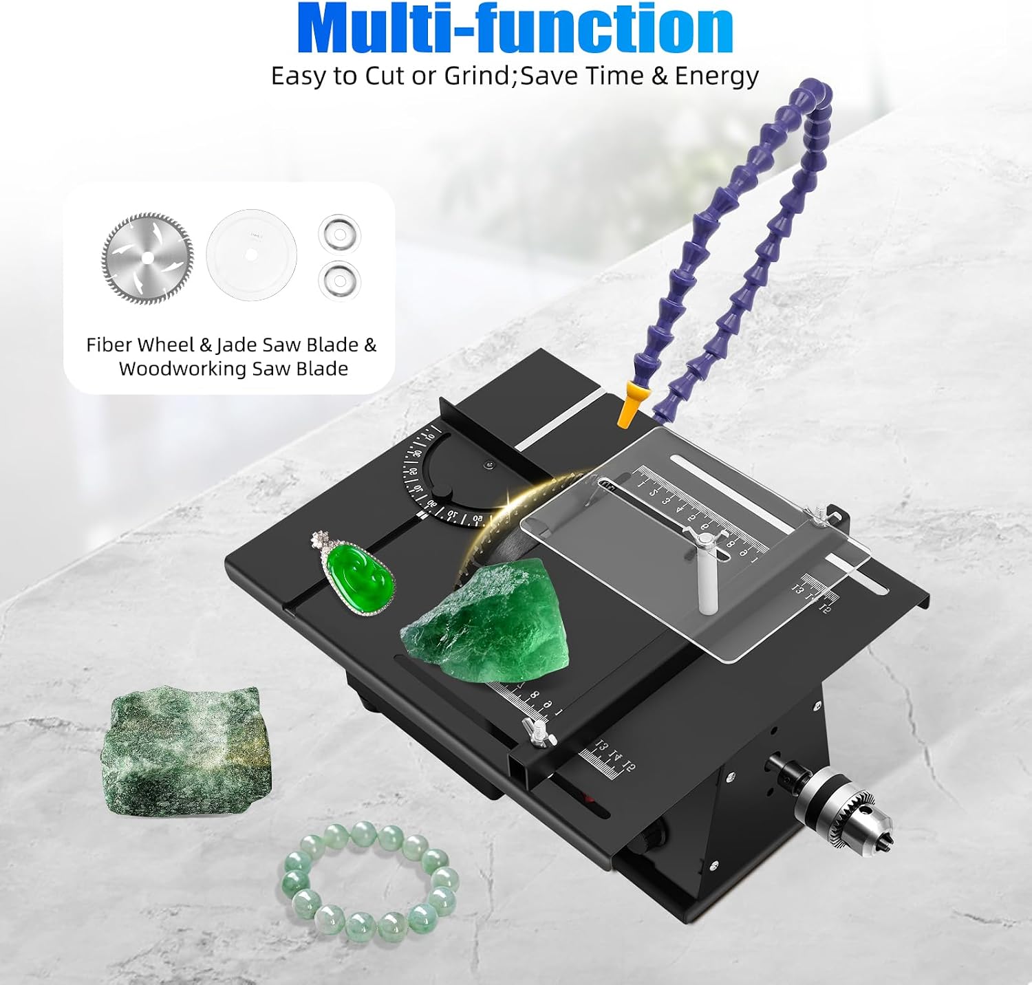 Rock Saw for Cutting Rocks, 1850w Jewelry Polisher Grinder, Adjustable 0-10000rpm Lapidary saw with Cooling System Cold-Rolled Steel Construction for Gem, Jade, Woodworking