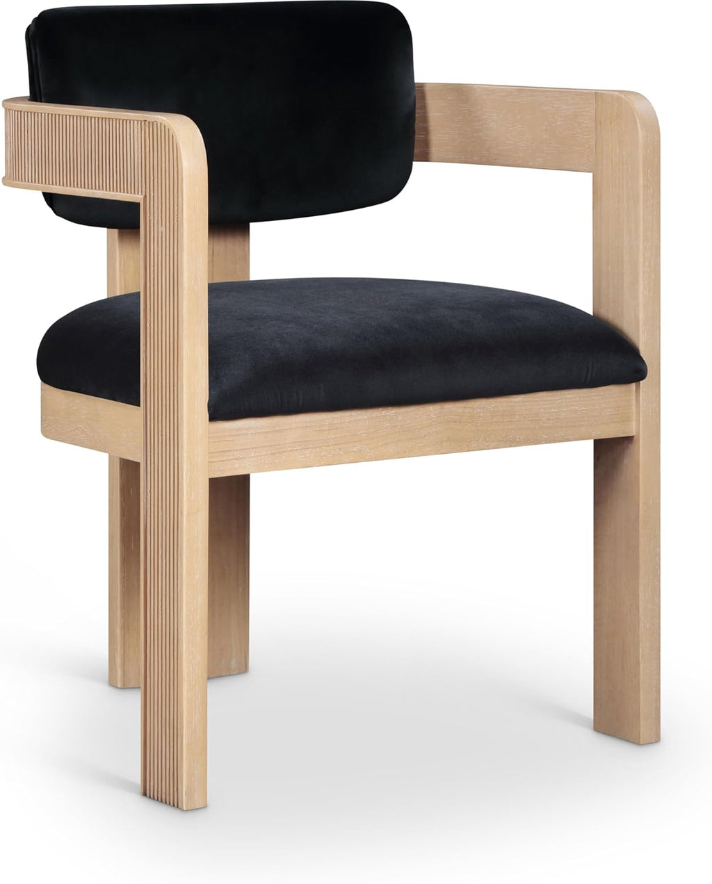Meridian Furniture Sacha Collection Art Deco Dining Chair, Solid Fluted Wood, 22.5' W x 22' D x 31' H, Set of 2 (Black, Natural Finish, Velvet)