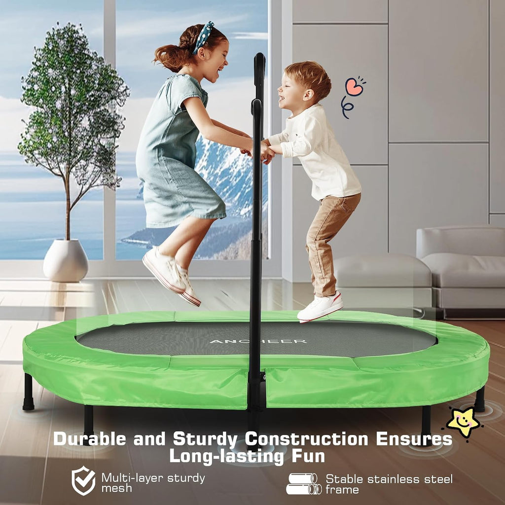 Trampoline for Kids, Toddler Trampoline Indoor Sports and Outdoor Games 56' Kids Rebounder 220LBS Capacity with Adjustable Safety Handrail Foldable Jumper for Boy Girls ASTM Certified