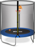 BLUERISE 55IN 6FT Toddler Trampoline for Kids Indoor Outdoor Play for Kids Trampoline Basketball Hoop Attachment with Enclosure Net Easy to Assemble