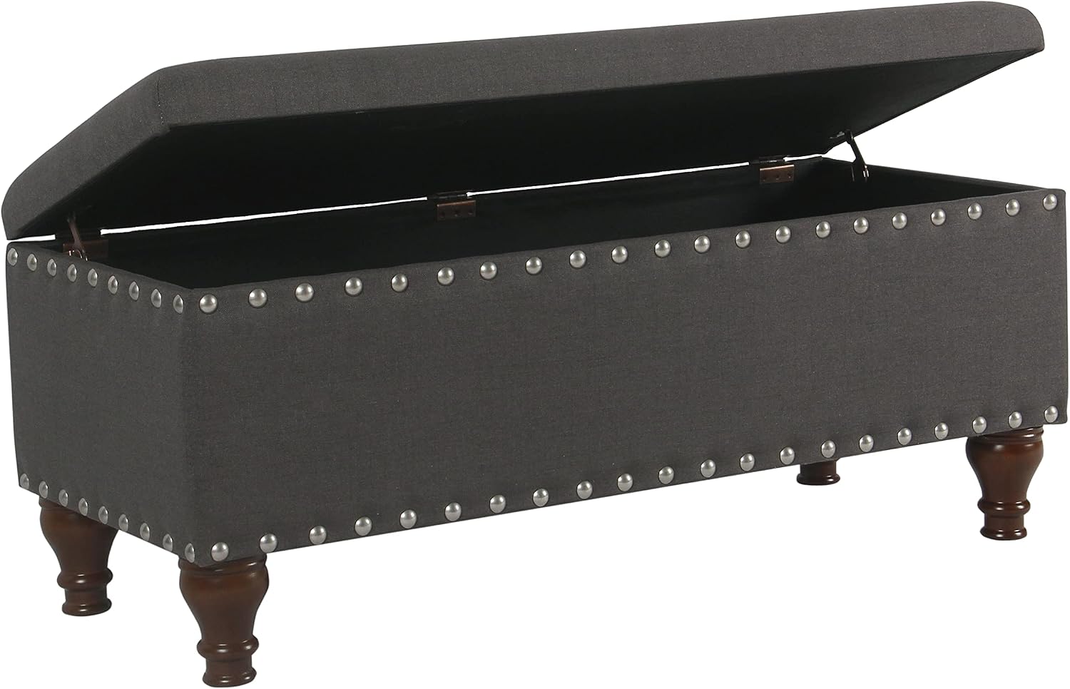 HomePop 42' Storage Bench with Nailhead Trim - Charcoal