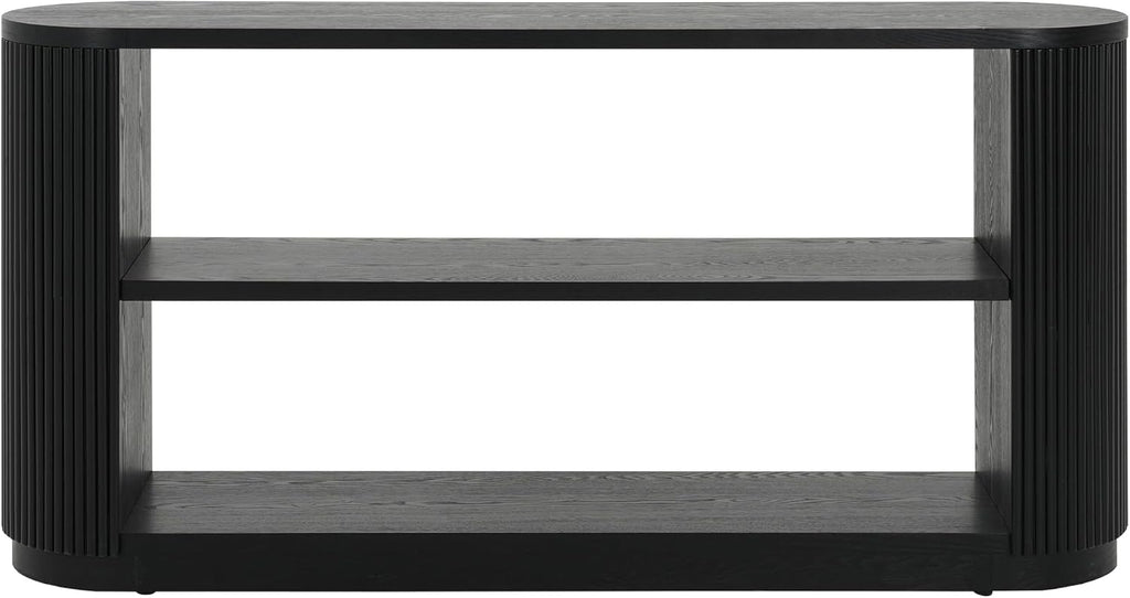 Merax Modern Entryway Console Table with Triple-Tier Storage, Slim Sofa Table with Open Shelf & Elegant Wood Grain, Multi-Functional Hallway Table for Living Room, Black