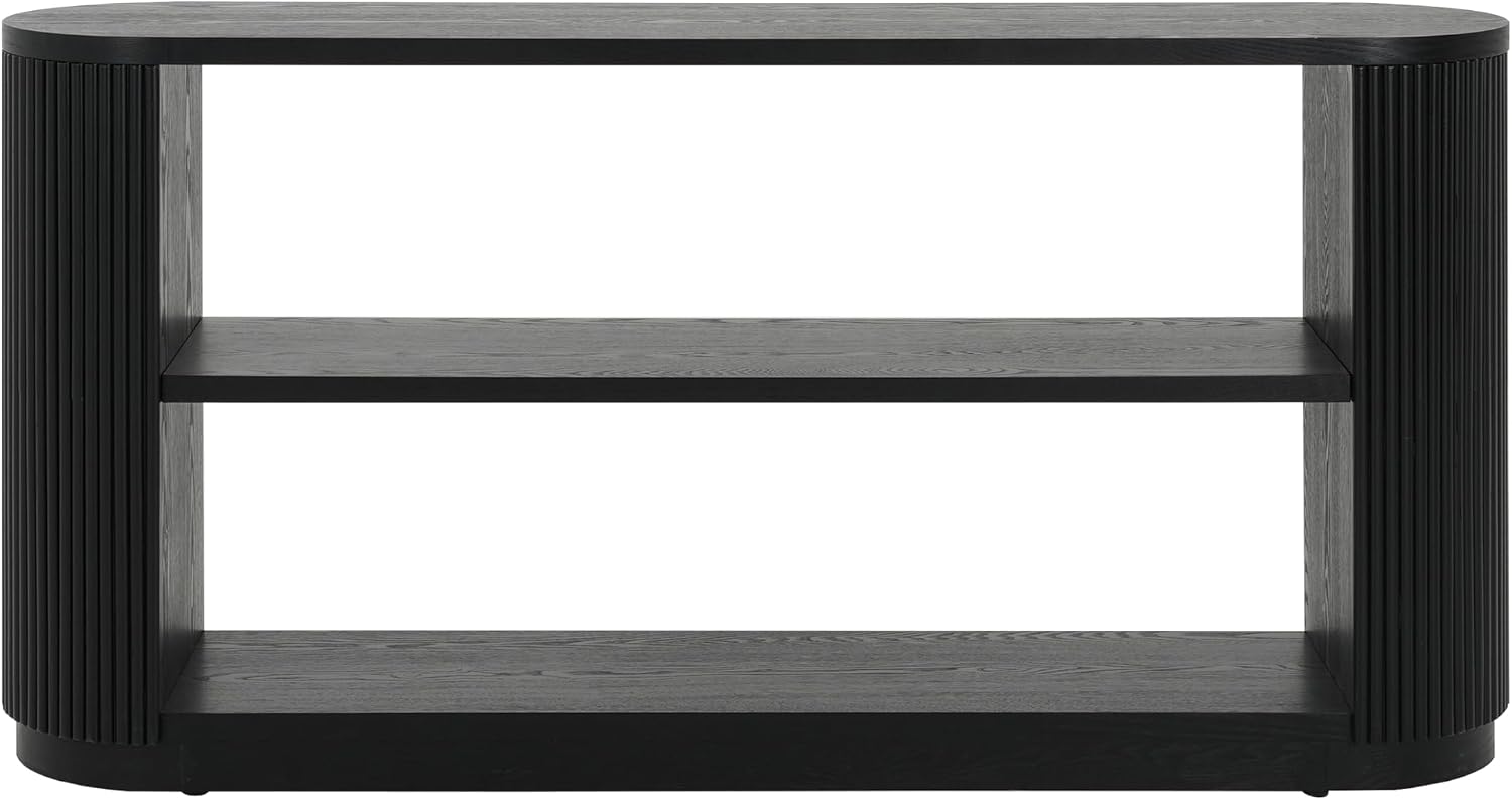 Merax Modern Entryway Console Table with Triple-Tier Storage, Slim Sofa Table with Open Shelf & Elegant Wood Grain, Multi-Functional Hallway Table for Living Room, Black