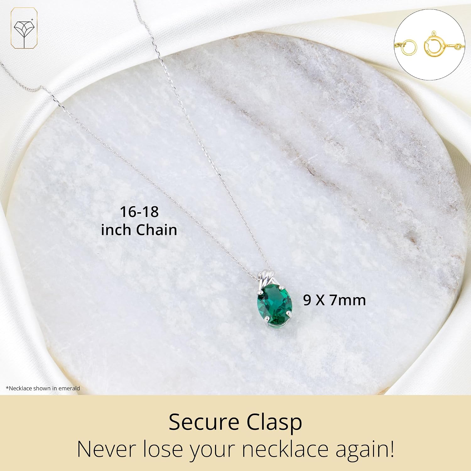 MAX + STONE Solid 14k White or Yellow Gold Gemstone Oval Pendant Necklace for Women with a Drop Twist Setting 9mm x 7mm Birthstone and Adjustable Cable Chain Size 16 to 18 Inches