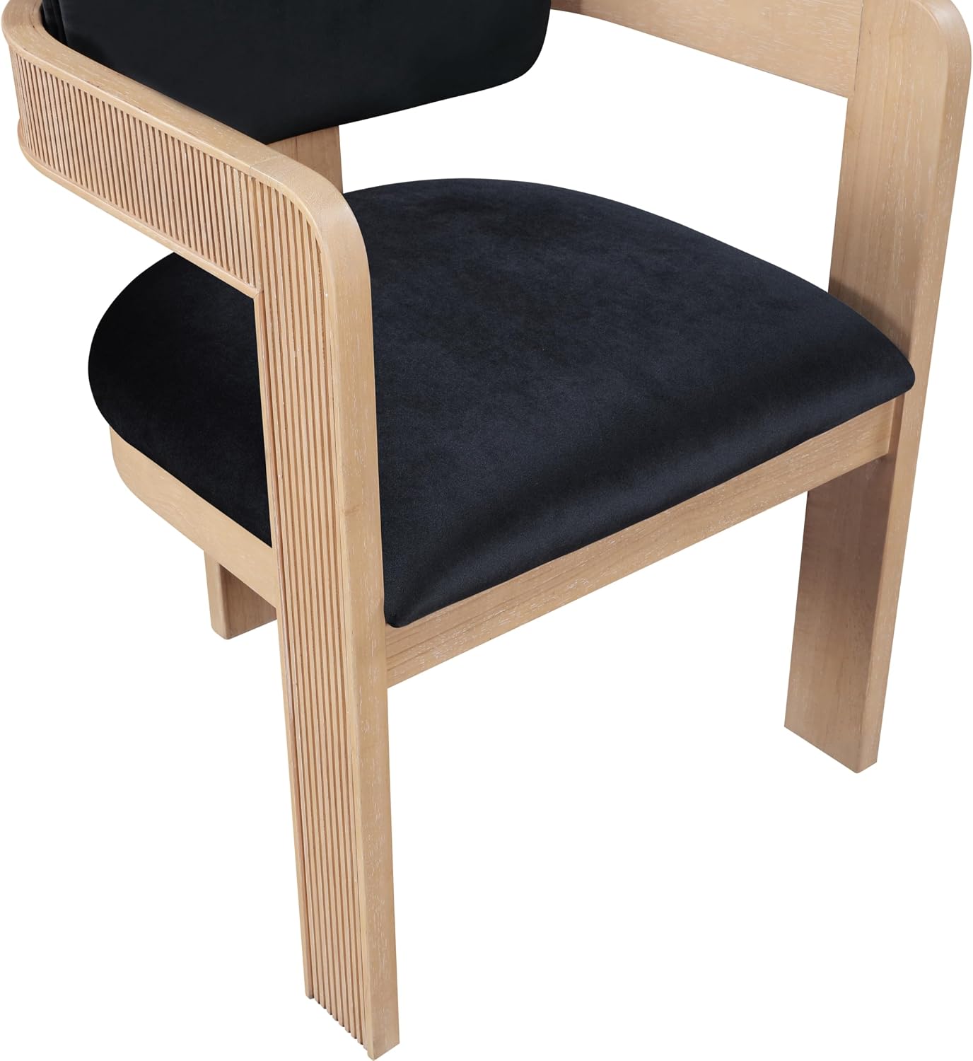 Meridian Furniture Sacha Collection Art Deco Dining Chair, Solid Fluted Wood, 22.5' W x 22' D x 31' H, Set of 2 (Black, Natural Finish, Velvet)