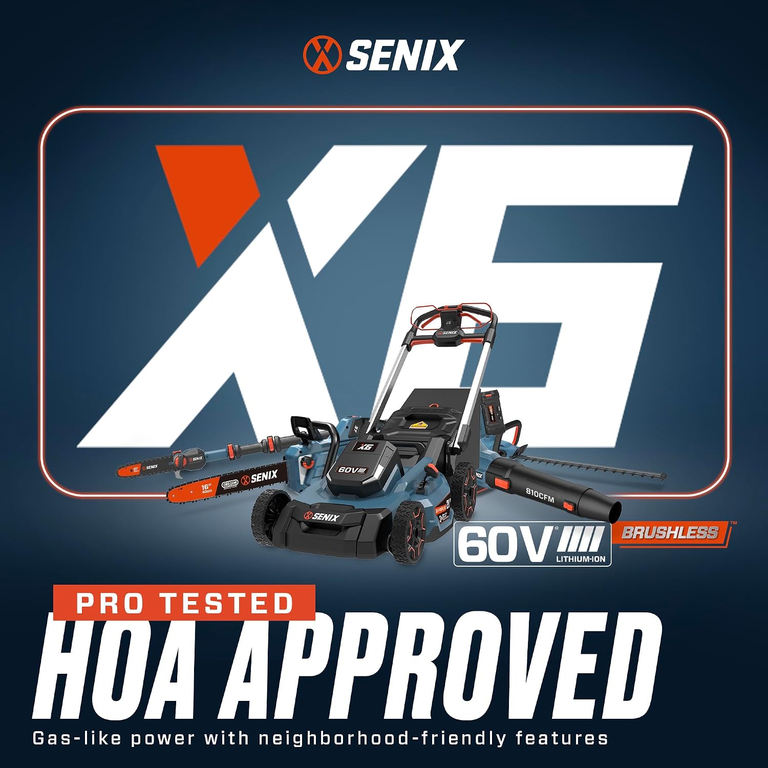SENIX Chainsaw|60V 18' Battery Chainsaw|Brushless Electric Chainsaws|Cordless Chain Saw with 4Ah Battery & Charger|Garden Tool for Trees, Pruning, Branch Trimming, Best Gifts for Man, CSX6-M1