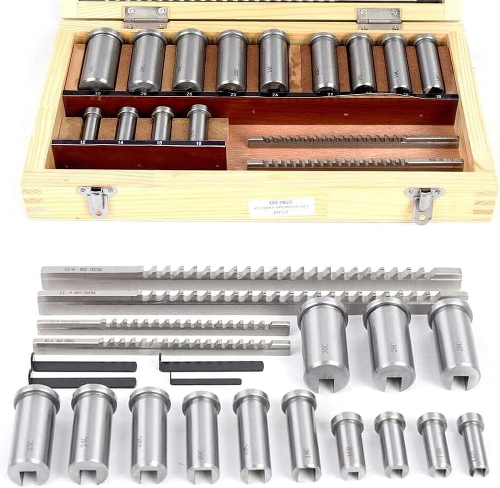 Industrial Tools Metric Size Broaching Cutter Collared Bushing Shim Set, 22 Pcs Keyway Broach Kit, Metric Size Broach Sleeve Shim Set for Lathe Keyway Size B-4mm,B-5mm,C-6mm,C-8mm