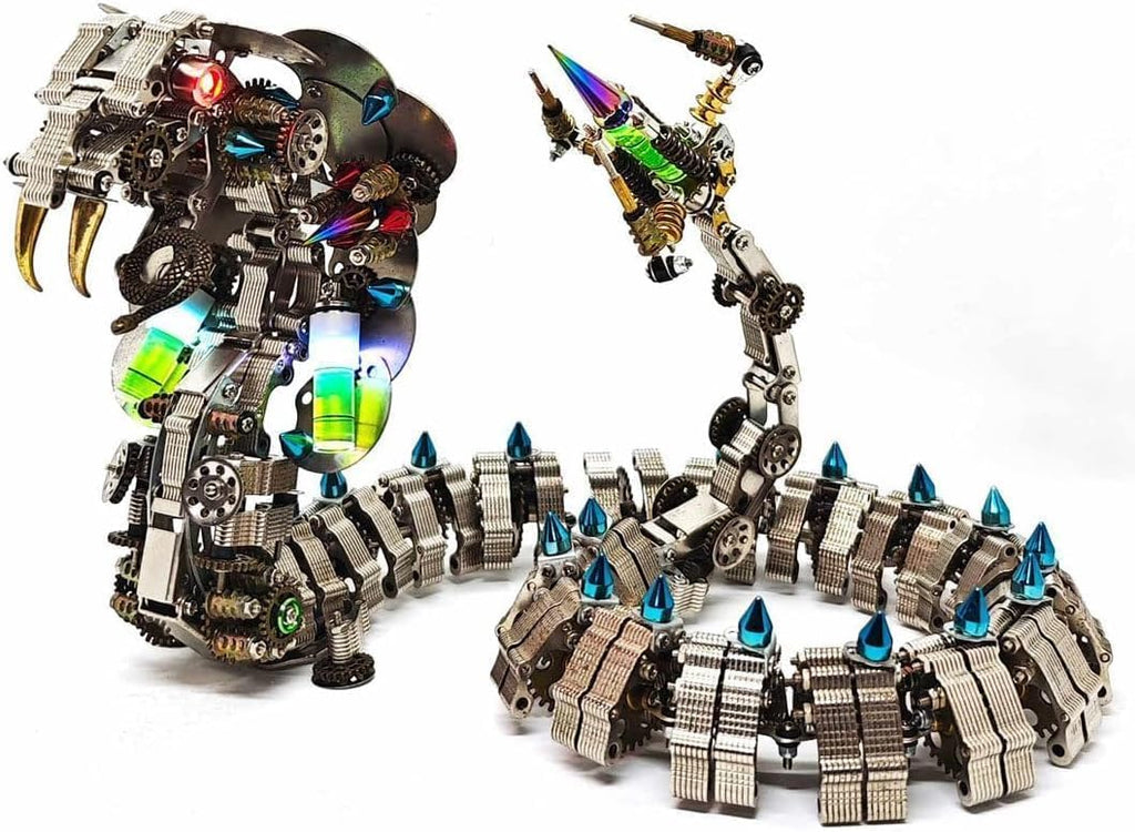 3D Metal Puzzles for Adults, Snake Model Kit 1000 PCS Mechanical Steampunk Animal Model, DIY Assembly Kit to Build, 3D Jigsaw Puzzle Desk Ornament Kit Craft Toys